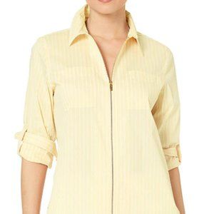 Women's poplin front zipper rolled sleeve shirt